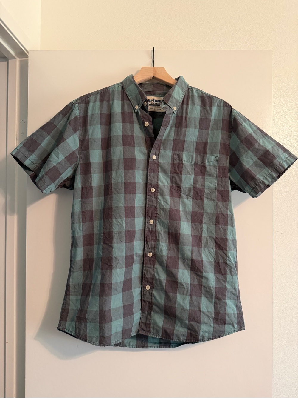 Urban Pipeline Teal and Charcoal Plaid Short-Sleeve Button-Down Shirt